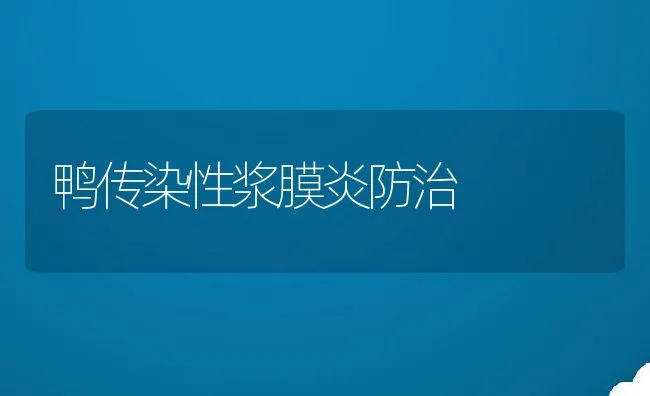 鸭传染性浆膜炎防治